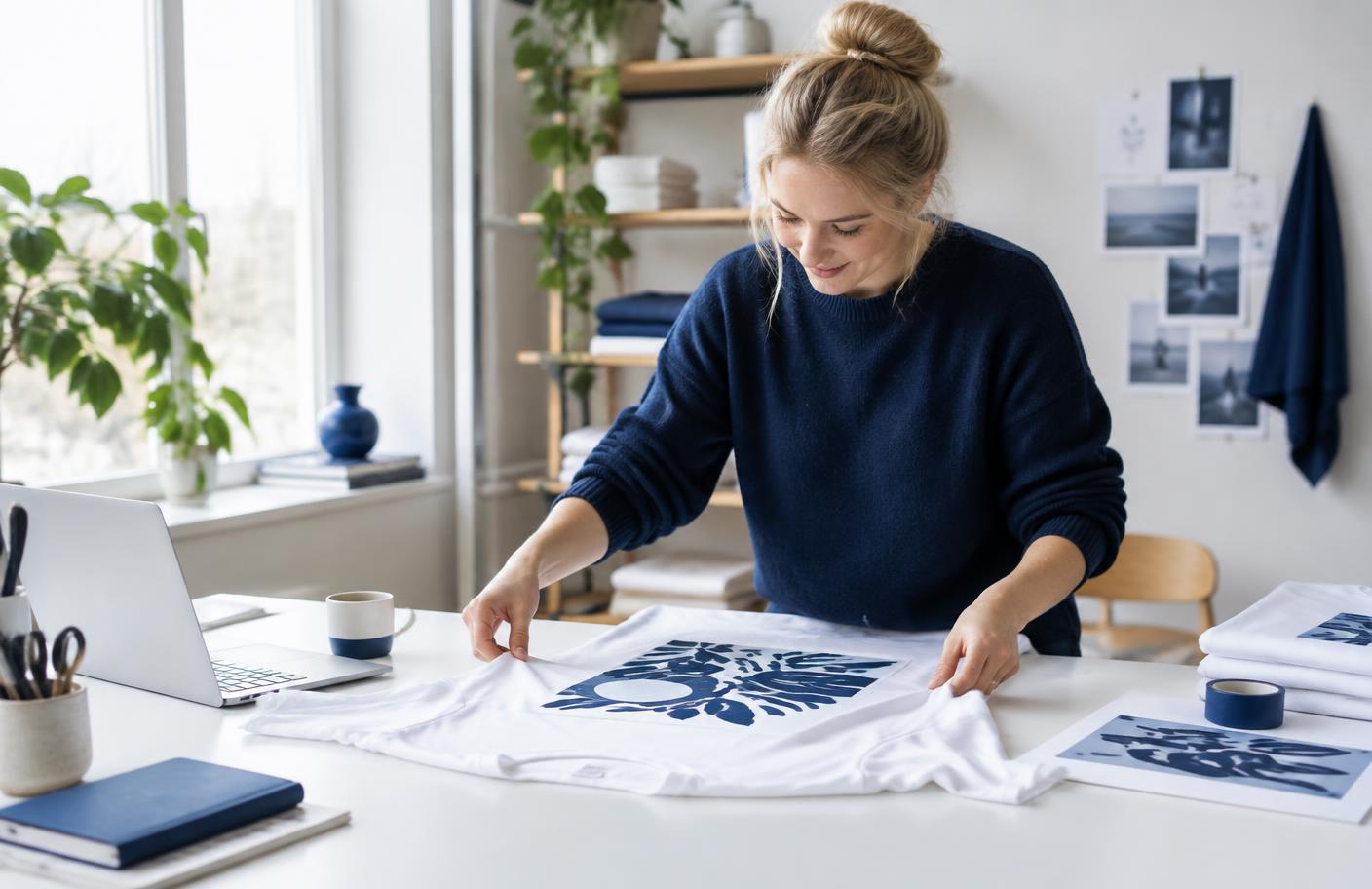 Designer som arbetar med ett eget T-shirtmotiv